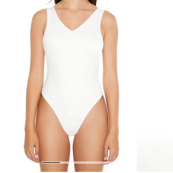 New! Forever 21 Women's Ivory Contour Sculpt Tank Bodysuit Large - Picture 1 of 8